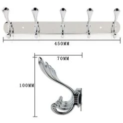 Patère De Salle De Bain Patère Mural à 5 Crochets - Inox - Argent - 45 X 7 X 10 Cm