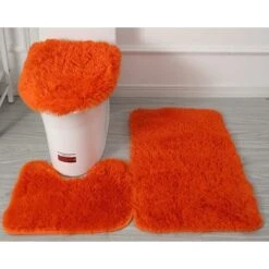 LYCXAMES -- Lot De 3 Tapis De Salle De Bain Doux En Microfibre - Antidérapants - Avec Revers Clouté En Flanelle PVC - Tapis De Bain + Tapis Contour WC + Housse Pour Abattant - Jaune