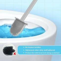 Brosse De Toilette Avec Support, Brosse WC Silicone Flexible, Brosse De Toilettes à Séchage Rapide Et Récipient Pour Salle De Bain Avec Support Murale, Grise -Geberit || Grohe || ALLIBERT Soldes 76314734 3