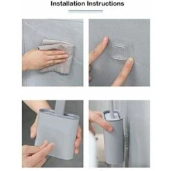 Brosse De Toilette Avec Support, Brosse WC Silicone Flexible, Brosse De Toilettes à Séchage Rapide Et Récipient Pour Salle De Bain Avec Support Murale, Grise -Geberit || Grohe || ALLIBERT Soldes 76314734 4