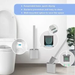 Brosse De Toilette Avec Support, Brosse WC Silicone Flexible, Brosse De Toilettes à Séchage Rapide Et Récipient Pour Salle De Bain Avec Support Murale, Grise -Geberit || Grohe || ALLIBERT Soldes 76314734 5