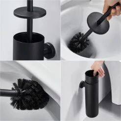 Auralum Brosse Toilettes WC Suspendu Noir Avec Support De Brosse, Balai Toilette WC En Acier INOX 304 à Manche Long, Brosse De Toilette Avec Support Brosse Antibactérienne -Geberit || Grohe || ALLIBERT Soldes 77741504 3