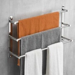 Porte-serviettes Mural Multilayer 304 En Acier Inoxydable - 40 Cm - Fixation Murale - 3 Barres - Pour Salle De Bain Et Cuisine