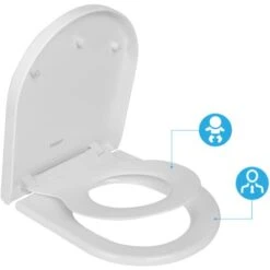 Abattant WC Familial Siège De Toilette Frein De Chute Forme U Pour Famille 2 En 1 Adultes Et Enfants Couvercle De Toilette Dégagement Rapide à Un Bouton Charnière Réglable - TBTS03Y