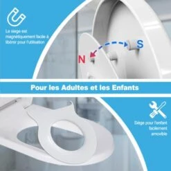 Abattant WC Familial Siège De Toilette Frein De Chute Forme U Pour Famille 2 En 1 Adultes Et Enfants Couvercle De Toilette Dégagement Rapide à Un Bouton Charnière Réglable - TBTS03Y -Geberit || Grohe || ALLIBERT Soldes 79466689 3