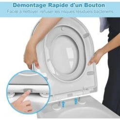 Abattant WC Familial Siège De Toilette Frein De Chute Forme U Pour Famille 2 En 1 Adultes Et Enfants Couvercle De Toilette Dégagement Rapide à Un Bouton Charnière Réglable - TBTS03Y -Geberit || Grohe || ALLIBERT Soldes 79466689 5
