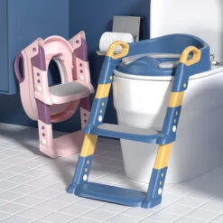 Reducteur Toilette Enfant Avec Marche, Coussin - Siège De Toilette Pliable, Hauteur Réglable Pour Garcon Fille - Dès 3 Ans