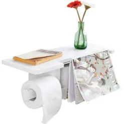 Dérouleur Papier Toilette - Distributeur WC Porte Papier Mural Avec Support Pour Déposer Smartphone Et Porte-revues- Blanc FRG175-W SoBuy®