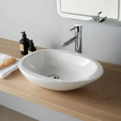 Vasque à Poser Galet En Céramique Blanche