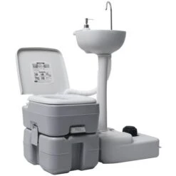 Toilette De Camping | Toilette Portable WC Chimique Et Support à Laver Les Mains Gris 63054