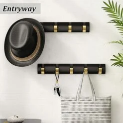 Porte Manteau Mural Pliant Avec 5 Crochets, Patere Murale Peu Encombrant, Patere Porte Crochets Porte Serviettes Noir Doré Pour Salle De Bain, Chambre, Entrée, Chapeaux, écharpes, Parapluie Et Clés -Geberit || Grohe || ALLIBERT Soldes 81558680 4