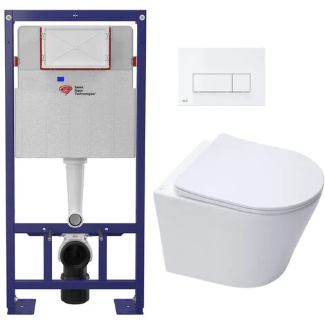 Swiss Aqua Technologies Pack WC Bati-support Autoportant + Cuvette SAT Infinitio Sans Bride + Abattant Soft Close + Plaque Blanche 3 Swiss Aqua Technologies Pack WC Bati-support Autoportant + Cuvette SAT Infinitio Sans Bride + Abattant Soft Close + Plaque Blanche