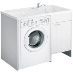 Meuble Cache Lave Linge Avec Bac à Laver Réversible En PVC Blanc 110x64,5 Cm Mod. Irene -Geberit || Grohe || ALLIBERT Soldes 83907899 5