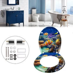 AUFUN Universe Abattant WC Universel Avec Système D'abaissement Automatique, Qualité Supérieure Et Fixation Rapide, Poissons Décoratifs