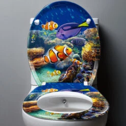 AUFUN Universe Abattant WC Universel Avec Système D'abaissement Automatique, Qualité Supérieure Et Fixation Rapide, Poissons Décoratifs -Geberit || Grohe || ALLIBERT Soldes 85430780 5