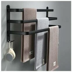 Porte Serviettes Salle De Bains, Noir Barres Porte Serviettes Mural Adhesif Pour Douche Et Cuisine, Étanche Barres Porte Avec Crochet ZDXR8 (50cm, Three Bars)