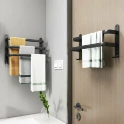 Porte Serviettes Salle De Bains, Noir Barres Porte Serviettes Mural Adhesif Pour Douche Et Cuisine, Étanche Barres Porte Avec Crochet ZDXR8 (50cm, Three Bars) -Geberit || Grohe || ALLIBERT Soldes 87289816 4