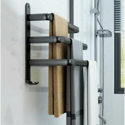 Porte Serviettes Salle De Bains, Noir Barres Porte Serviettes Mural Adhesif Pour Douche Et Cuisine, Étanche Barres Porte Avec Crochet ZDXR8 (50cm, Three Bars) -Geberit || Grohe || ALLIBERT Soldes 87289816 5