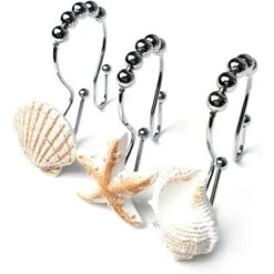 Crochets De Rideau De Douche Décoratifs Océan Antirouille, Anneaux De Rideau De Douche En Acier Inoxydable Avec 5 Rouleaux Coulissants Pour Salle De Bain Et Douche Lot De 12 Crochets