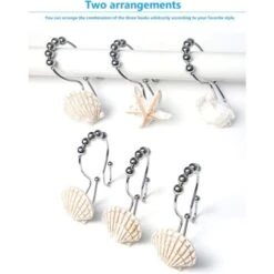 Crochets De Rideau De Douche Décoratifs Océan Antirouille, Anneaux De Rideau De Douche En Acier Inoxydable Avec 5 Rouleaux Coulissants Pour Salle De Bain Et Douche Lot De 12 Crochets -Geberit || Grohe || ALLIBERT Soldes 88773397 3