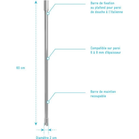 Barre De Fixation Plafond Pour Douche A L'italienne - BARRE DE FIXATION PLAFOND 60cm RECOUPABLE 6 Barre De Fixation Plafond Pour Douche A L'italienne - BARRE DE FIXATION PLAFOND 60cm RECOUPABLE – Image 4