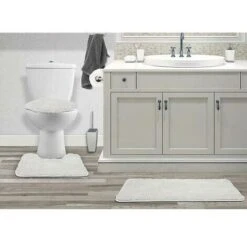 Ensemble De Tapis De Bain De Couleur Unie En Peluche Douce 3 Pièces Tapis De Salle De Bain Absorbant Antidérapant, Tapis Contour En Forme De U Et Couvercle De Couvercle De Toilette Lavable（Blanc） -Geberit || Grohe || ALLIBERT Soldes 91373019 3