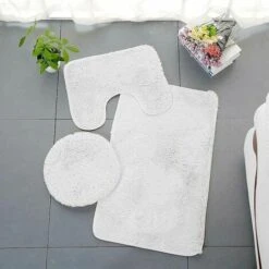 Ensemble De Tapis De Bain De Couleur Unie En Peluche Douce 3 Pièces Tapis De Salle De Bain Absorbant Antidérapant, Tapis Contour En Forme De U Et Couvercle De Couvercle De Toilette Lavable（Blanc） -Geberit || Grohe || ALLIBERT Soldes 91373019 4