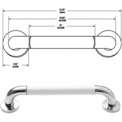 Barre D'Appui De Salle De Bain Antidérapant De 50cm En Acier Inoxydable Poignée De Sécurité Blanche Pour Baignoire