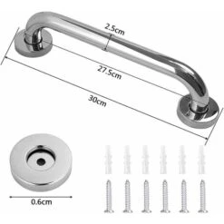 Barre D'Appui En Inox Murale Robuste Poignée De Baignoire Salle Bain WC Sécurité Grab Bar Pour Handicapés Personnes Agées Enfants(30cm -Geberit || Grohe || ALLIBERT Soldes 91799985 5