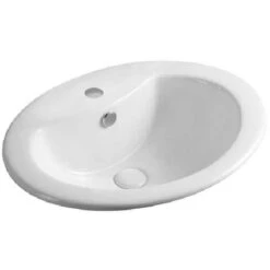 Lavabo à Encastrer En Céramique Blanche Avec Trou Pour Mitigeur 56 X 46 Cm
