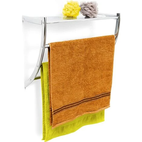 Étagère Porte-serviette Murale Salle De Bain Toilette Serviette Acier Chromé HxlxP 43 X 56 X 23 Cm Rangement Argenté 3 Étagère Porte-serviette Murale Salle De Bain Toilette Serviette Acier Chromé HxlxP 43 X 56 X 23 Cm Rangement Argenté