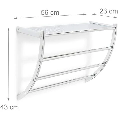 Étagère Porte-serviette Murale Salle De Bain Toilette Serviette Acier Chromé HxlxP 43 X 56 X 23 Cm Rangement Argenté 6 Étagère Porte-serviette Murale Salle De Bain Toilette Serviette Acier Chromé HxlxP 43 X 56 X 23 Cm Rangement Argenté – Image 4