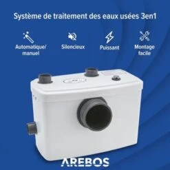 AREBOS Broyeur Sanitaire Pour WC, Lavabo, Douche Pompe Eaux Usées 600W -Geberit || Grohe || ALLIBERT Soldes 9332126 3