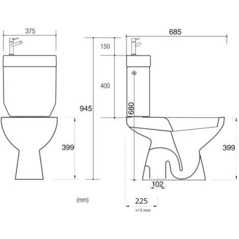 WC à Poser Avec Lave-mains Intégré Avec Bride Sortie Verticale - Vertigo 4 WC à Poser Avec Lave-mains Intégré Avec Bride Sortie Verticale - Vertigo – Image 2