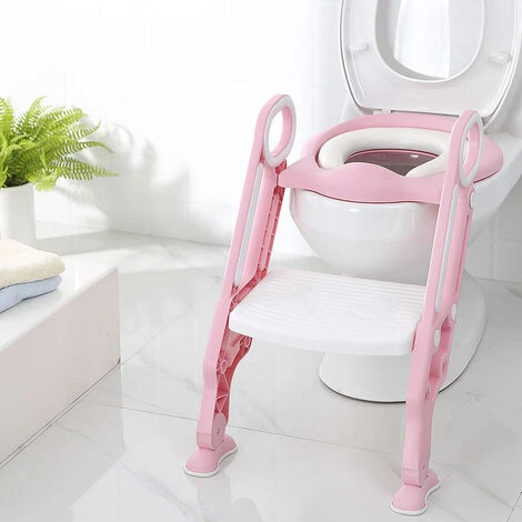 Toilette Enfant Réducteur WC,Adaptateur De WC Portable Avec Marche,Coussinet Antidérapant Avec Poignées,Tabouret Pliable, Blanc Rose 3 Toilette Enfant Réducteur WC,Adaptateur De WC Portable Avec Marche,Coussinet Antidérapant Avec Poignées,Tabouret Pliable, Blanc Rose