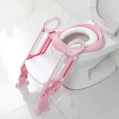 Toilette Enfant Réducteur WC,Adaptateur De WC Portable Avec Marche,Coussinet Antidérapant Avec Poignées,Tabouret Pliable, Blanc Rose 4 Toilette Enfant Réducteur WC,Adaptateur De WC Portable Avec Marche,Coussinet Antidérapant Avec Poignées,Tabouret Pliable, Blanc Rose – Image 2