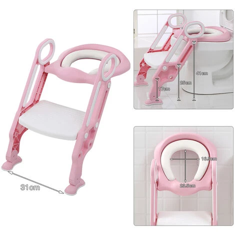 Toilette Enfant Réducteur WC,Adaptateur De WC Portable Avec Marche,Coussinet Antidérapant Avec Poignées,Tabouret Pliable, Blanc Rose 5 Toilette Enfant Réducteur WC,Adaptateur De WC Portable Avec Marche,Coussinet Antidérapant Avec Poignées,Tabouret Pliable, Blanc Rose – Image 3