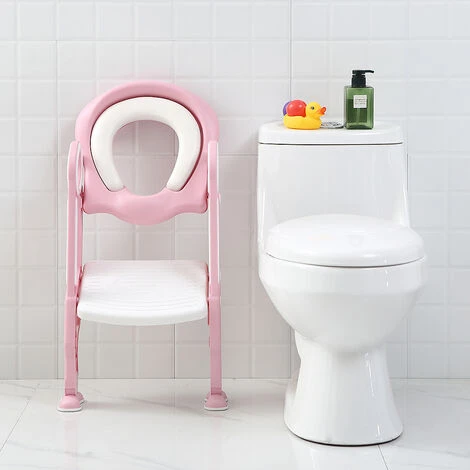 Toilette Enfant Réducteur WC,Adaptateur De WC Portable Avec Marche,Coussinet Antidérapant Avec Poignées,Tabouret Pliable, Blanc Rose 6 Toilette Enfant Réducteur WC,Adaptateur De WC Portable Avec Marche,Coussinet Antidérapant Avec Poignées,Tabouret Pliable, Blanc Rose – Image 4
