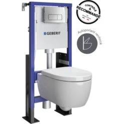 GEBERIT - Pack Bâti-support Duofix Pour WC Suspendu Premium Rimfree 112 Cm - Autoportant Renforcé - Réservoir Encastré (3/6 L) - Plaque De Déclenchement Chromée