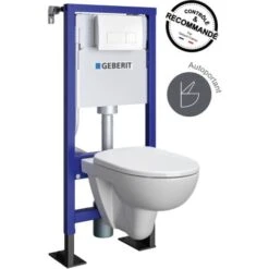 GEBERIT - Pack Bâti-support Duofix Pour WC Suspendu Essentiel Rimfree 112 Cm - Autoportant - Réservoir Encastré (3/6 L) - Plaque De Déclenchement Blanche