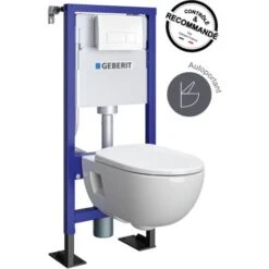GEBERIT - Pack Bâti-support Duofix Pour WC Suspendu Design Rimfree 112 Cm - Autoportant - Réservoir Encastré (3/6 L) - Plaque De Déclenchement Blanche