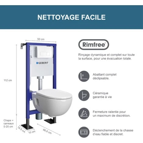 GEBERIT - Pack Bâti-support Duofix Pour WC Suspendu Design Rimfree 112 Cm - Autoportant - Réservoir Encastré (3/6 L) - Plaque De Déclenchement Blanche 4 GEBERIT - Pack Bâti-support Duofix Pour WC Suspendu Design Rimfree 112 Cm - Autoportant - Réservoir Encastré (3/6 L) - Plaque De Déclenchement Blanche – Image 2