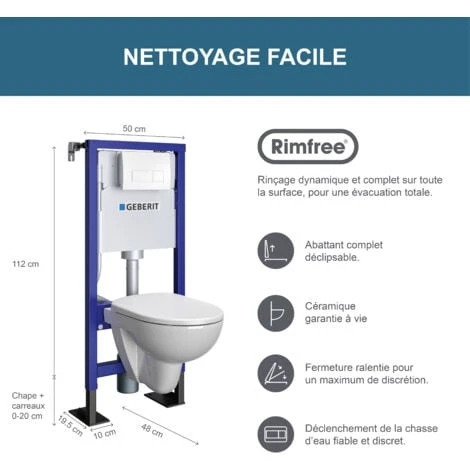 GEBERIT - Pack Bâti-support Duofix Pour WC Suspendu Gain De Place Rimfree 112 Cm - Autoportant - Idéal Pour Petits Espaces - Réservoir Encastré (3/6 L) - Plaque De Déclenchement Blanche 4 GEBERIT - Pack Bâti-support Duofix Pour WC Suspendu Gain De Place Rimfree 112 Cm - Autoportant - Idéal Pour Petits Espaces - Réservoir Encastré (3/6 L) - Plaque De Déclenchement Blanche – Image 2