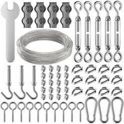 30m Corde En Acier Inoxydable à Suspendre Kit,2mm Câble En Acier Inoxydable Revêtu Avec Tendeur Et Crochets,pour Suspension Lumineuse,plante Grimpante,corde A Linge,rideau Pergola,rambarde.