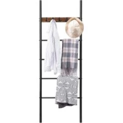 Étagère Échelle, Porte-Serviettes, 5 Amovibles Crochets, 60 X 177 Cm, Petits Espaces, Stable, Praktisch, Pour Couvertures, Vêtement, Journaux, HOOBRO EBF60CJ01