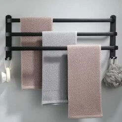 Porte-serviettes Mural En Aluminium 3 Niveaux Avec Crochets 60 Cm Porte-serviettes Noir étanche Pour Salle De Bain Cuisine Salle De Bain