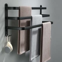 Porte-serviettes Mural En Aluminium 3 Niveaux Avec Crochets 60 Cm Porte-serviettes Noir étanche Pour Salle De Bain Cuisine Salle De Bain -Geberit || Grohe || ALLIBERT Soldes 94926350 3