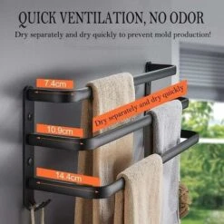 Porte Serviettes Salle De Bains, Noir Barres Porte Serviettes Mural Adhesif Pour Douche Et Cuisine, Étanche Barres Porte Avec Crochet (Three Bars 70cm) -Geberit || Grohe || ALLIBERT Soldes 95286026 4