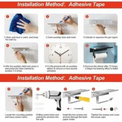 Porte-Papier Toilette Support Mural En Aluminium (Perforé/Non Perforé) Porte-Rouleau Avec étagères Spacieuses,Support Mural Pour Papier Toilette Pour Toilettes Et Cuisines（noir） -Geberit || Grohe || ALLIBERT Soldes 95791177 3