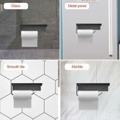 Porte-Papier Toilette Support Mural En Aluminium (Perforé/Non Perforé) Porte-Rouleau Avec étagères Spacieuses,Support Mural Pour Papier Toilette Pour Toilettes Et Cuisines（noir） -Geberit || Grohe || ALLIBERT Soldes 95791177 5